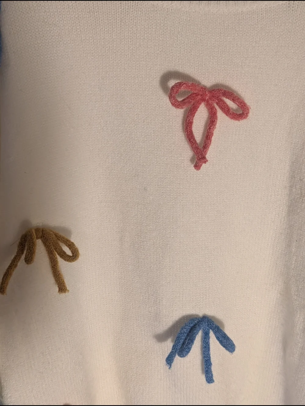 Ivory Crewneck Sweater with Multicolor Bow Appliqués - Picture 2 of 4